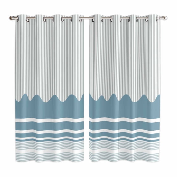 Blue Striped Kitchen Curtains Window Panels, Abstract Modern Geometric Stripes Insulated Window Treatment Curtain, Grommet Curtains for Bedroom/Living Room/Bathroom, 2 Piece 42"Wx63"L