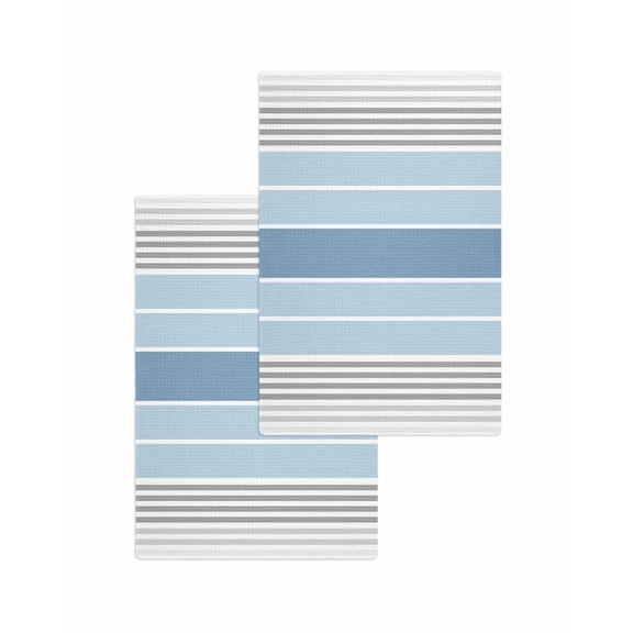 Blue Striped Kitchen Dish Towels for Drying Dishes Set of 2, Modern Minimalist Gradient Lines Aesthetic Waffle Weave Microfiber Terry Hand Tea Bathroom Towels Quick Dry & Absorbent Towel 15.7x23.6