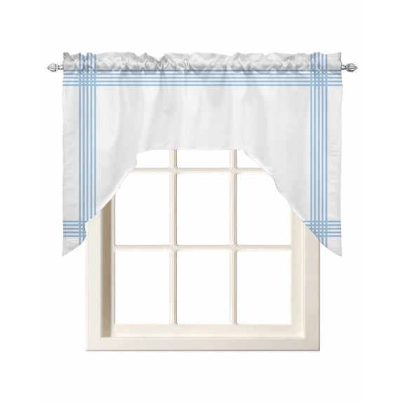Blue Striped Kitchen Swag Valances for Windows, Geometric Minimalist Watercolor White Swag Valances Curtains for Living Room, Rod Pocket Window Treatments for Bathroom, Bedroom, Cafe, 56"x36"