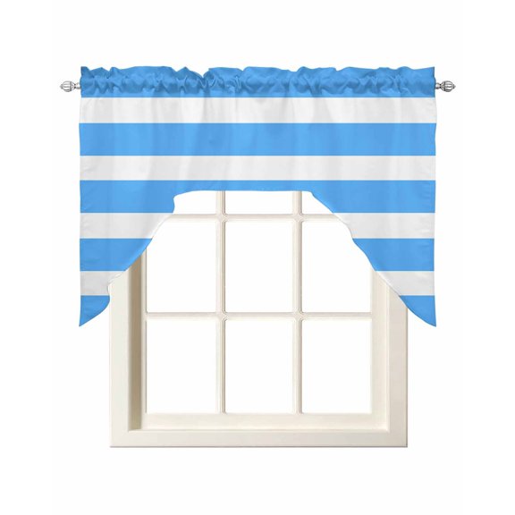 Blue Striped Kitchen Swag Valances for Windows, Modern Simple Monochrome Geometric White Swag Valances Curtains for Living Room, Rod Pocket Window Treatments for Bathroom, Bedroom, Cafe, 56"x36"