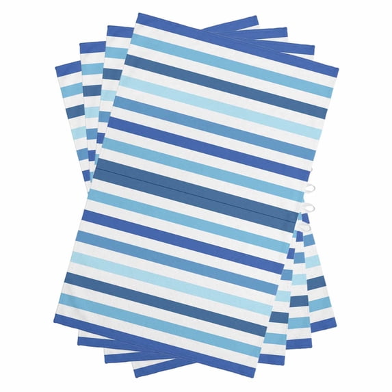 Blue Striped Kitchen Towels Set of 4, Water Absorbent Dish Towel, Navy Ombre Sky White Geometric Ocean Decorative Hand Towels - Quick Drying Cloth for Cooking Baking, 18x28 Inch