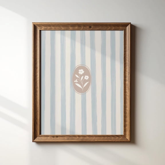 Blue Striped Minimal Floral Art Print, Trendy Decor, Abstract Vintage Painting, English Garden, Floral, Cottage Wall Art, Modern Wall Decor For Living Room, 8x12 UNFRAMED