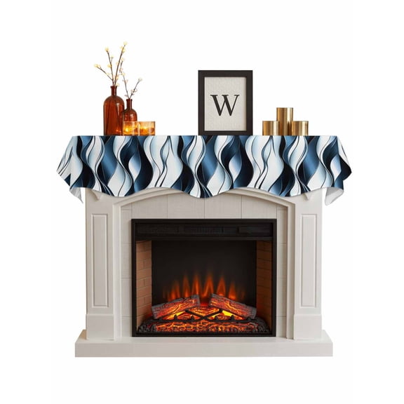 Blue Striped Ombre Fireplace Mantle Scarf, Modern Blue Moire Geometric Mantel Cover Table Runner for Home Living Room Door Window, Indoor Outdoor Holiday Party Decor 17" x 60"