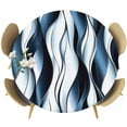 thumbnail image 1 of Blue Striped Ombre Round Tablecloth, Fitted Table Cover with Elastic for 55"-60" Round Tables, Modern Blue Moire Geometric Table Cloth Outdoor Indoor Dinning Party Waterproof Tablecloths, 1 of 7