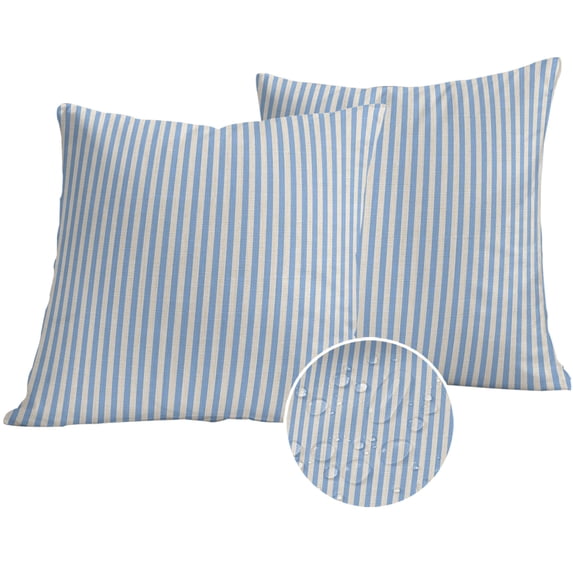 Blue Striped Outdoor Pillow Covers 18x18 Set of 2,Waterproof Patio Throw Pillowcase Protectors,Modern Simple Farmhouse Beige Vintage Decorative Pillow Shams Cushion Covers for Seat Bed Couch Sofa