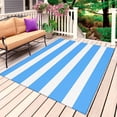 thumbnail image 1 of Blue Striped Outdoor Rug 6x9 Ft, Non Slip Washable Area Rug, Modern Simple Monochrome Geometric White Patio Rugs Carpet Runner, Large Floor Mat for Indoor/Outdoor Deck Porch Camping, 1 of 8