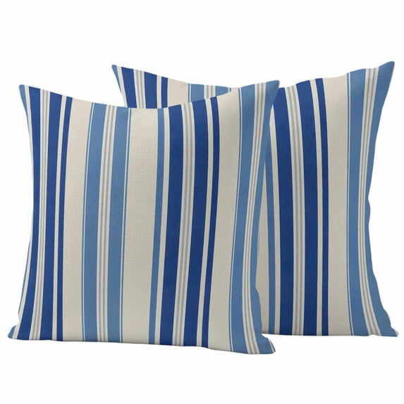 Blue Striped Outdoor Waterproof Pillow Covers, Farmhouse Modern Stripes Decorative Square Throw Pillowcase Sofa Cushion Sham for Patio/Couch/Chair, 20"x20" 2 Pack