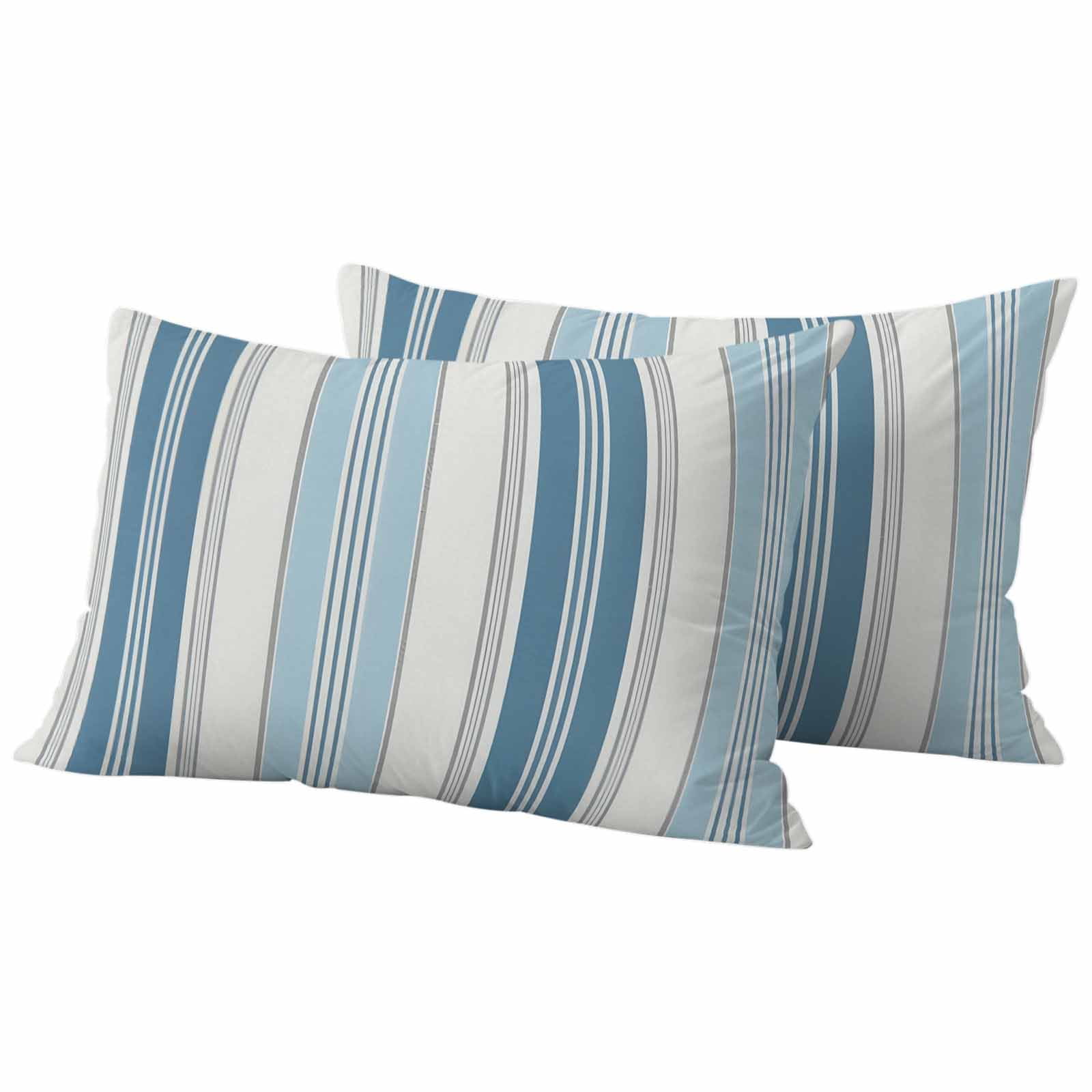 Blue Striped Outdoor Waterproof Pillow Covers, Modern Farmhouse Stripes Grey Decorative Rectangle Throw Pillowcase Sofa Cushion Sham for Patio/Couch/Chair, 20"x12" 2 Pack