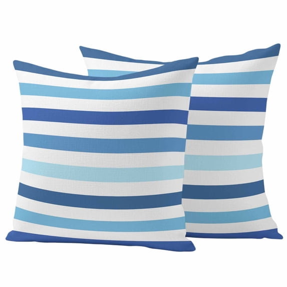 Blue Striped Outdoor Waterproof Pillow Covers, Navy Ombre Sky White Geometric Ocean Decorative Square Throw Pillowcase Sofa Cushion Sham for Patio/Couch/Chair, 26"x26" 2 Pack