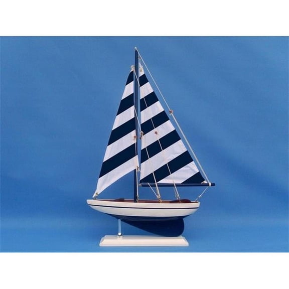Wooden Blue Striped Pacific Sailer Model Sailboat Decoration 17''