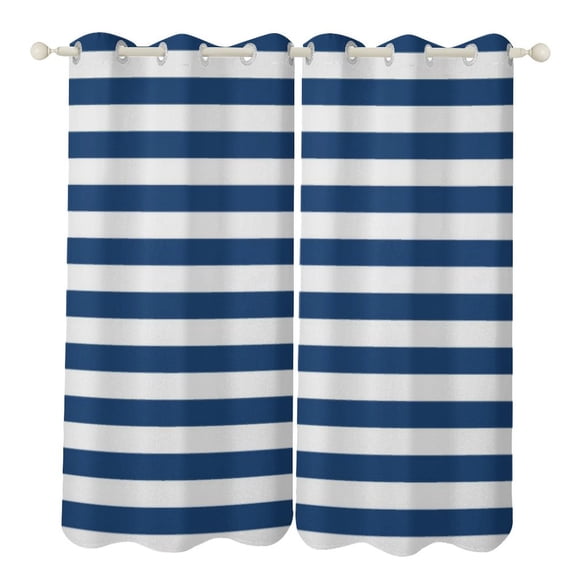 Blue Striped Pattern Blackout Window Curtains for Bedroom Living Room Kicthen High Shading 2 Panels
