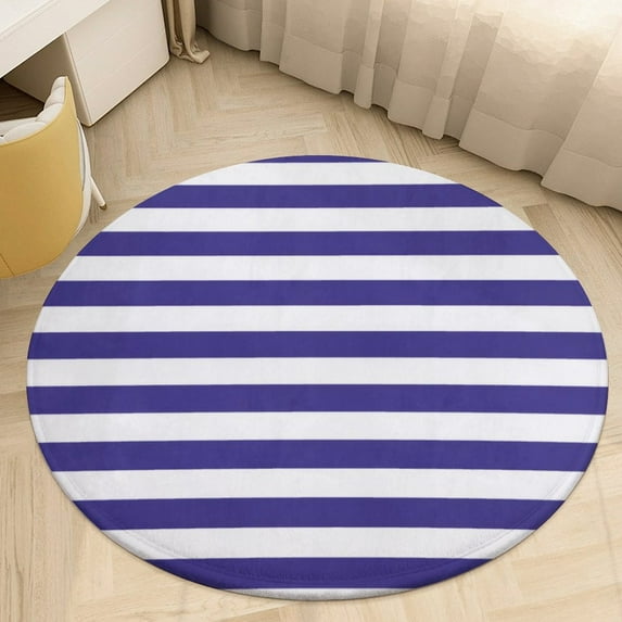 Blue Striped Pattern Round Area Rugs for Bedroom Living Room, 5FT Soft Indoor Circle Carpets, Carpet Home Decor Floor Mat