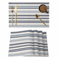 thumbnail image 1 of Blue Striped Placemats Set of 12, Beige Retro Simple Abstract Striped Lines Placemats for Dining Table, Place Mats for Kitchen Tabletop, Waterproof Wipeable Dining Table Mats Set, 1 of 9