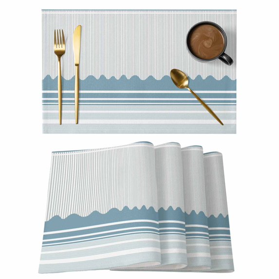 Blue Striped Placemats Set of 4, Abstract Modern Geometric Stripes Placemats for Dining Table, Place Mats for Kitchen Tabletop, Waterproof Wipeable Dining Table Mats Set