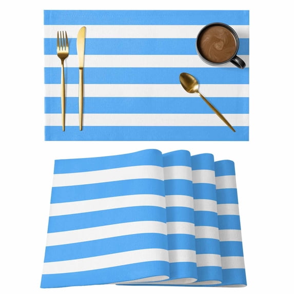 Blue Striped Placemats Set of 6 Modern Simple Monochrome Geometric White Place Mats Indoor Wipeable Table Mats Washable Cloth Dining Table Placemats for Kitchen Holiday Party Home Decor 13x19 Inch