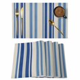 thumbnail image 1 of Blue Striped Placemats Set of 8, Farmhouse Modern Stripes Placemats for Dining Table, Place Mats for Kitchen Tabletop, Waterproof Wipeable Dining Table Mats Set, 1 of 9