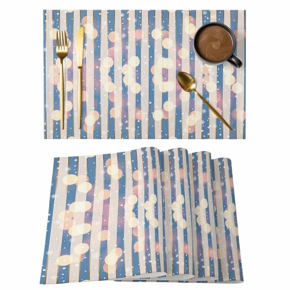 Blue Striped Placemats Set of 12, Snowflake Dots Non-Slip Place Mats Washable Table Mats for Kitchen Dining Table Decorations Indoor/Outdoor