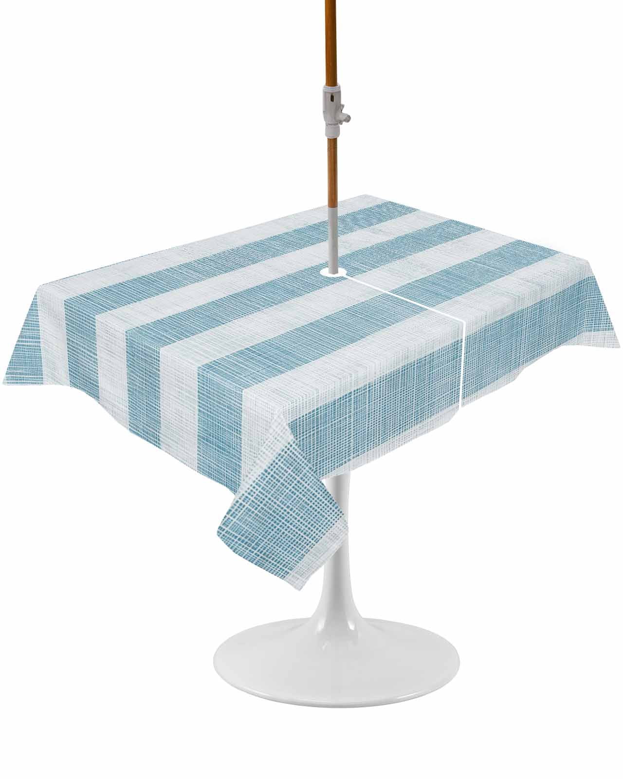 Blue Striped Rectangle Outdoor Tablecloth, Waterproof Table Cloth Cover ...