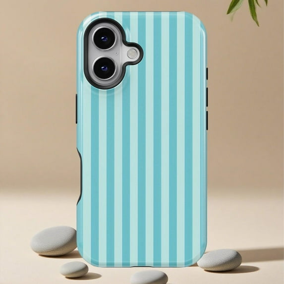 Blue Striped Retro Aesthetic Universal Phone Case for iPhone 11–17 Pro Max