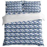 Blue Striped Ripple Zigzag Chevron King Size Bed Set,Abstract Geometric Style Bedding for All Seasons,4 Pcs Bed Set with 1 Quiltcover 104"x90",1 Sheet 108"x98",2 Pillowcases 20"x36"