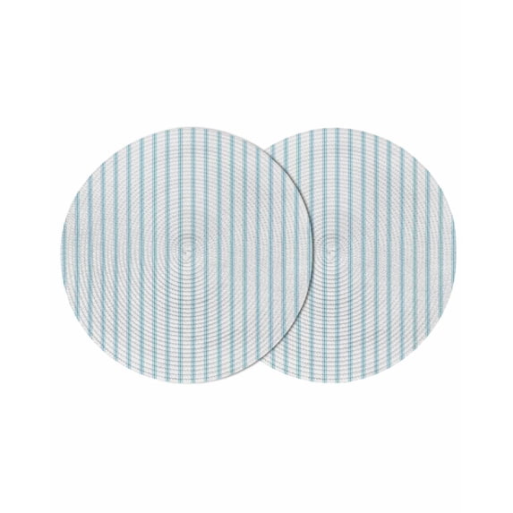 Blue Striped Round 13 Inch Placemats Set of 2, Blue White Stripes Farmhouse HeatResistant Non Slip Place Mats for Dining Table, Wipeable Braided Kitchen Table Mats for Housewarming