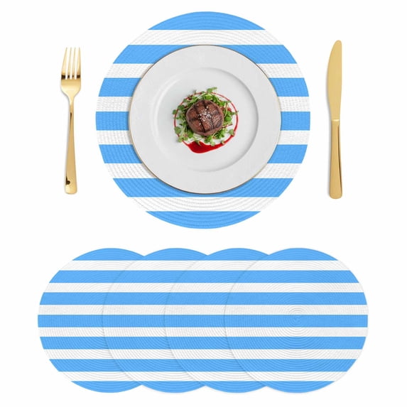 Blue Striped Round Placemats Set of 4 Modern Simple Monochrome ...