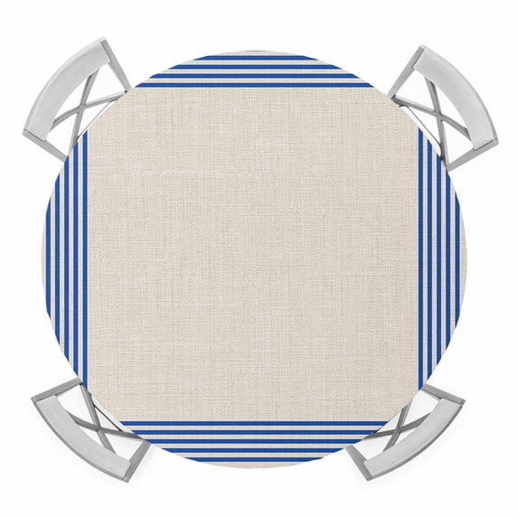 Blue Striped Round Table Cover, Simple Stripe Vintage Linen Texture ...