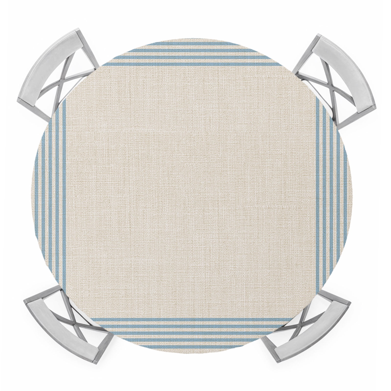 Blue Striped Round Table Cover, Simple Stripes Vintage Linen Texture ...