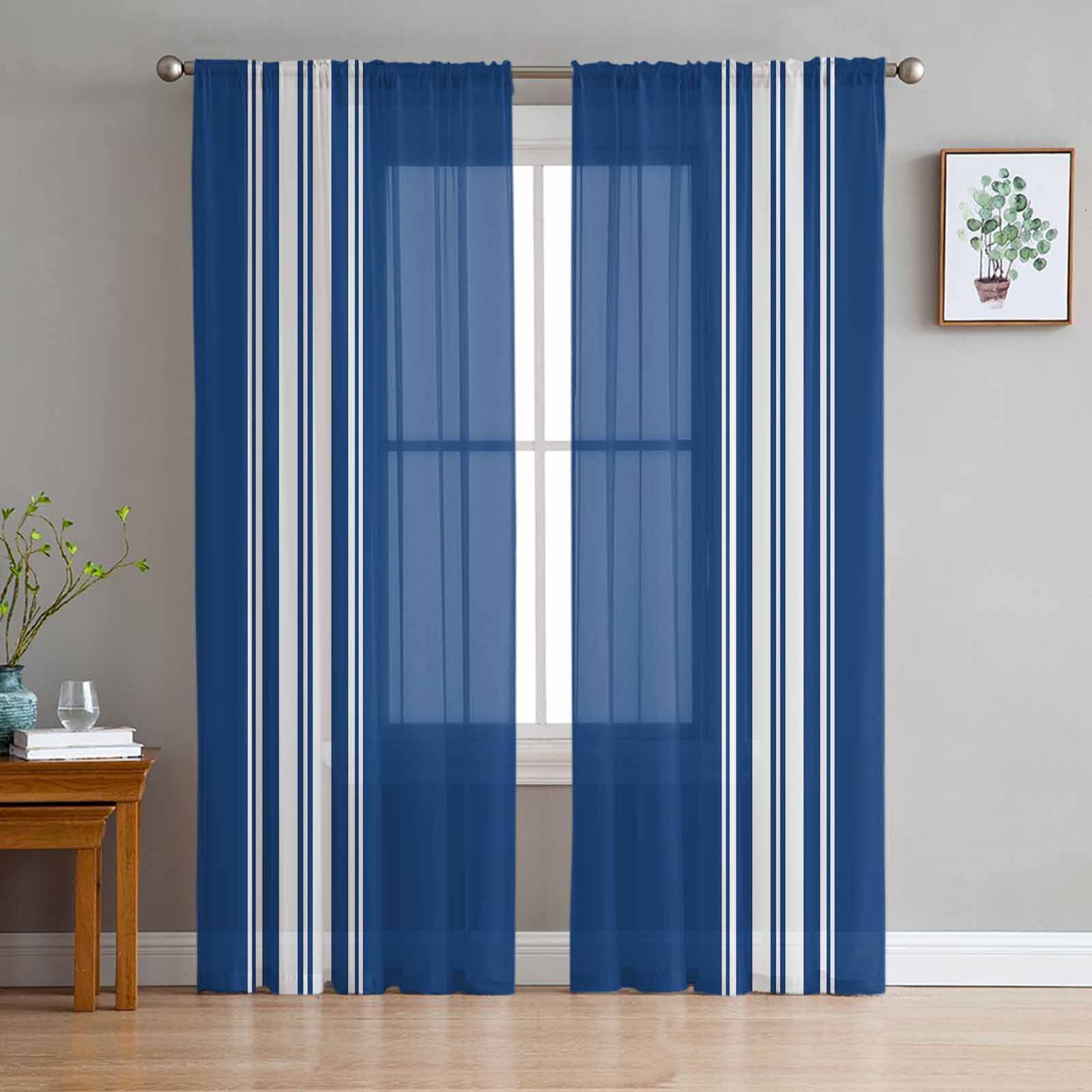 Curtains Striped Blue Blue Striped Sheer Curtains 96 Inch Length 2 Panels Set for Living Room
