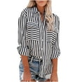 thumbnail image 1 of Blue Striped Shirt Women Loose Flowy Button Down Blouse Shirt Long Sleeve V Neck Tee Shirts with Pockets, 1 of 4