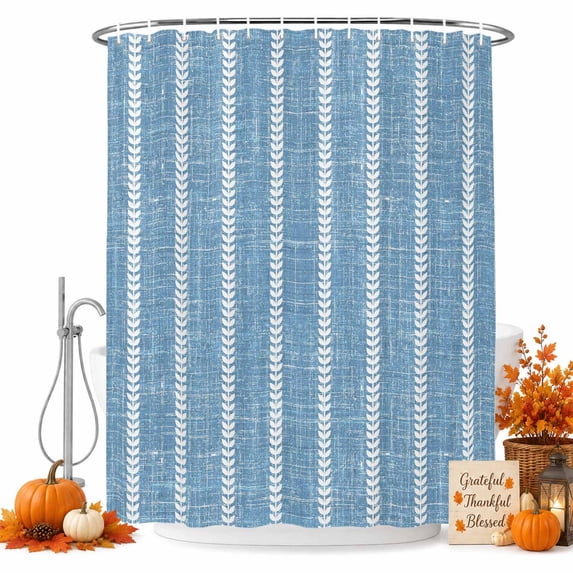 Blue Striped Shower Curtain Set - Small 36" x 72" Washable Bathtub Curtain with 12 Hooks, Retro Farmhouse Simple Lines Art Waterproof Fabric Stall Shower Curtains for Bathroom/Bathtub Décor