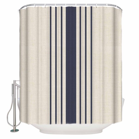 Blue Striped Shower Curtain Set ,Waterproof Fabric Shower Curtains Simple Brown Linen Texture Vintage Shower Curtains for Bathroom,Bathroom Decor 60"x72"