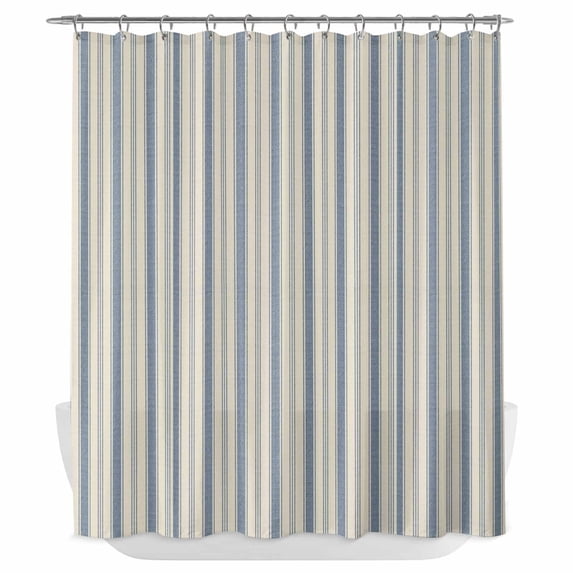 Blue Striped Shower Curtain - Water Repellent Fabric Shower Curtains Washable, Modern Stripes Vintage Beige Minimalist Decorative Polyester Cloth Bathroom Curtains Modern Bath Decor 72"x84"