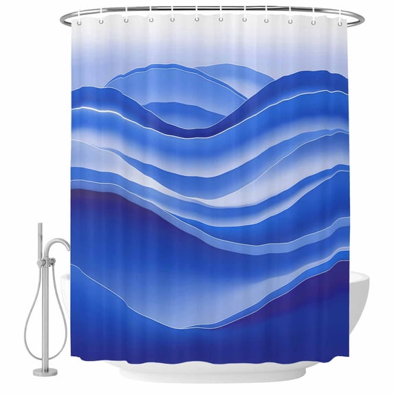Blue Striped Shower Curtain, Waterproof Shower Curtains for Bathroom, Modern Abstract Art Wave Moire Gradient Washable Fabric Bathtub Curtain Set Bath Decor with 12 Hooks Standard 72"x72"