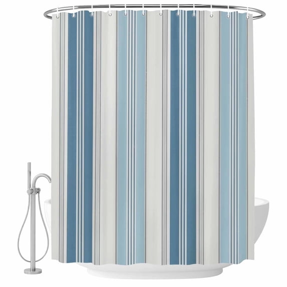 Blue Striped Shower Curtain, Waterproof Shower Curtains for Bathroom, Modern Farmhouse Stripes Grey Washable Fabric Bathtub Curtain Set Bath Decor with 12 Hooks Stall 36"x72"