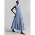 thumbnail image 1 of Blue Striped Sleeveless Ruched Waist A-Line Maxi Dress Cotton, 1 of 30