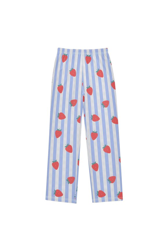 Blue Striped Strawberry Pattern Pajama Pants Soft Lightweight Lounge Pants Bottoms Sleep Pants Warm Comfy