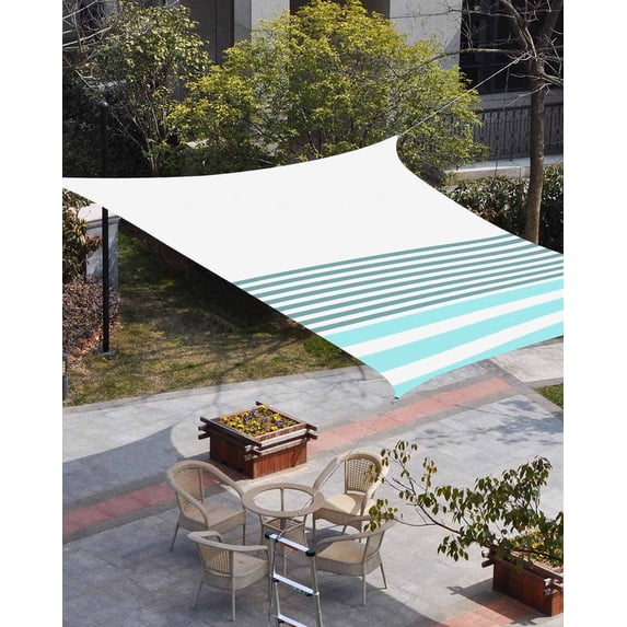 Blue Striped Sun Shade Sail 6.5'x10' Rectangle Outdoor Shade Canopy, Modern Farmhouse Stripes Porch Shades Outdoor Sun Blocking Screen, Sunshade Cloth Covers for Patio/Deck/Garden