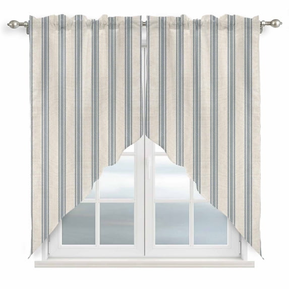 Blue Striped Swag Curtain Valances, Modern Farmhouse Stripes Rustic Kitchen Valance for Window, Rod Pocket Small Topper Drapes for Cafe Bedroom Bathroom 2 Panels Window Treatment 28"x36"