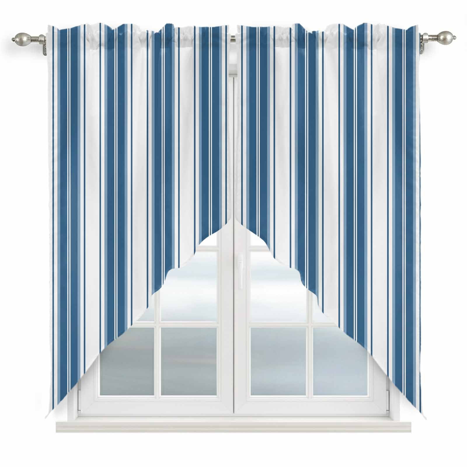 Blue Striped Swag Valances for Windows 2 Pack Vertical Stripe Modern ...