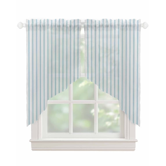 Blue Striped Swag Valances for Windows, Blue White Stripes Farmhouse Rod Pocket Sheer Valances for Large Windows, Swag Toppers Light Filtering for Kitchen Living Room 2 Panels 36''x45''