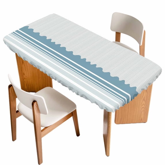 Blue Striped Table Cloths for 3 Foot Rectangle Tables, Abstract Modern Geometric Stripes Patio Waterproof Elastic Fitted Tablecloths, Washable Rectangular Table Cover for Camping