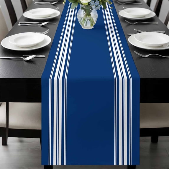 Blue Striped Table Runner 120 Inches Long, Farmhouse Blue White Stripes Kitchen Coffee Dining Table Decoration for Home Party Birthday Wedding Home Decor 13x120 Inches