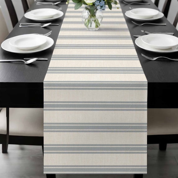 Blue Striped Table Runner 120 Inches Long, Modern Farmhouse Stripes Rustic Kitchen Coffee Dining Table Decoration for Home Party Birthday Wedding Home Decor 13x120 Inches