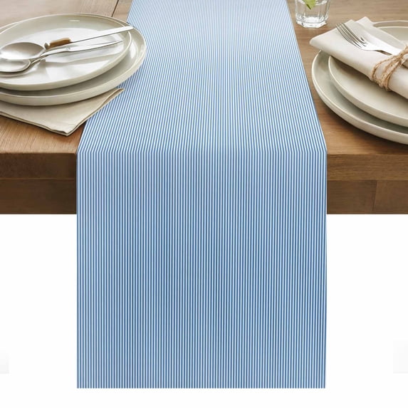 Blue Striped Table Runner - 48 Inch Long, Kitchen Dining Table Runner Dresser Scarves, Modern Minimalist Ombre Vertical Stripes Farmhouse Decor for Coffee Tables Wedding Party Banquet