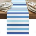 thumbnail image 1 of Blue Striped Table Runner - 60 Inch Long, Kitchen Dining Table Runner Dresser Scarves, Navy Ombre Sky White Geometric Ocean Farmhouse Decor for Coffee Tables Wedding Party Banquet, 1 of 8