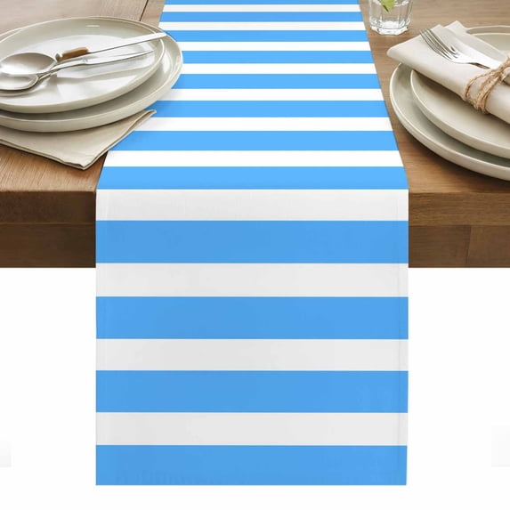 Blue Striped Table Runner - 72 Inch Long, Kitchen Dining Table Runner Dresser Scarves, Modern Simple Monochrome Geometric White Farmhouse Decor for Coffee Tables Wedding Party Banquet