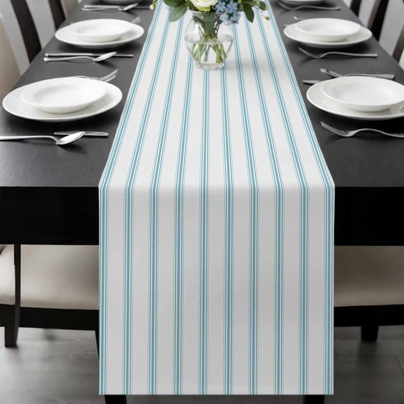 Blue Striped Table Runner 72 Inches Long, Blue White Stripes Farmhouse Kitchen Coffee Dining Table Decoration for Home Party Birthday Wedding Home Decor 16x72 Inches