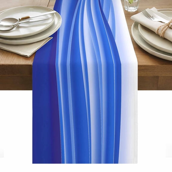 Blue Striped Table Runner - 90 Inch Long, Kitchen Dining Table Runner Dresser Scarves, Modern Abstract Art Wave Moire Gradient Farmhouse Decor for Coffee Tables Wedding Party Banquet
