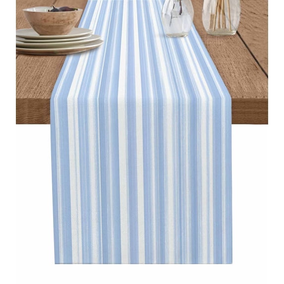 Blue Striped Table Runner Cotton Linen 36 Inch Holiday Dresser Scarves, Farmhouse Stripe Modern Abstract Art Tablerunner for Kitchen Coffee Dining Bedroom Living Room Dinner Scarf Décor 13''x36''